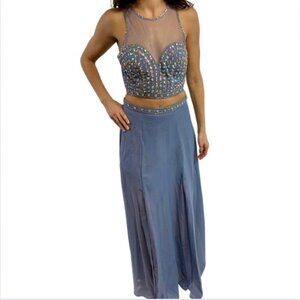 Say Yes to the Prom two-piece silver gray rhinestone gown, 9/10